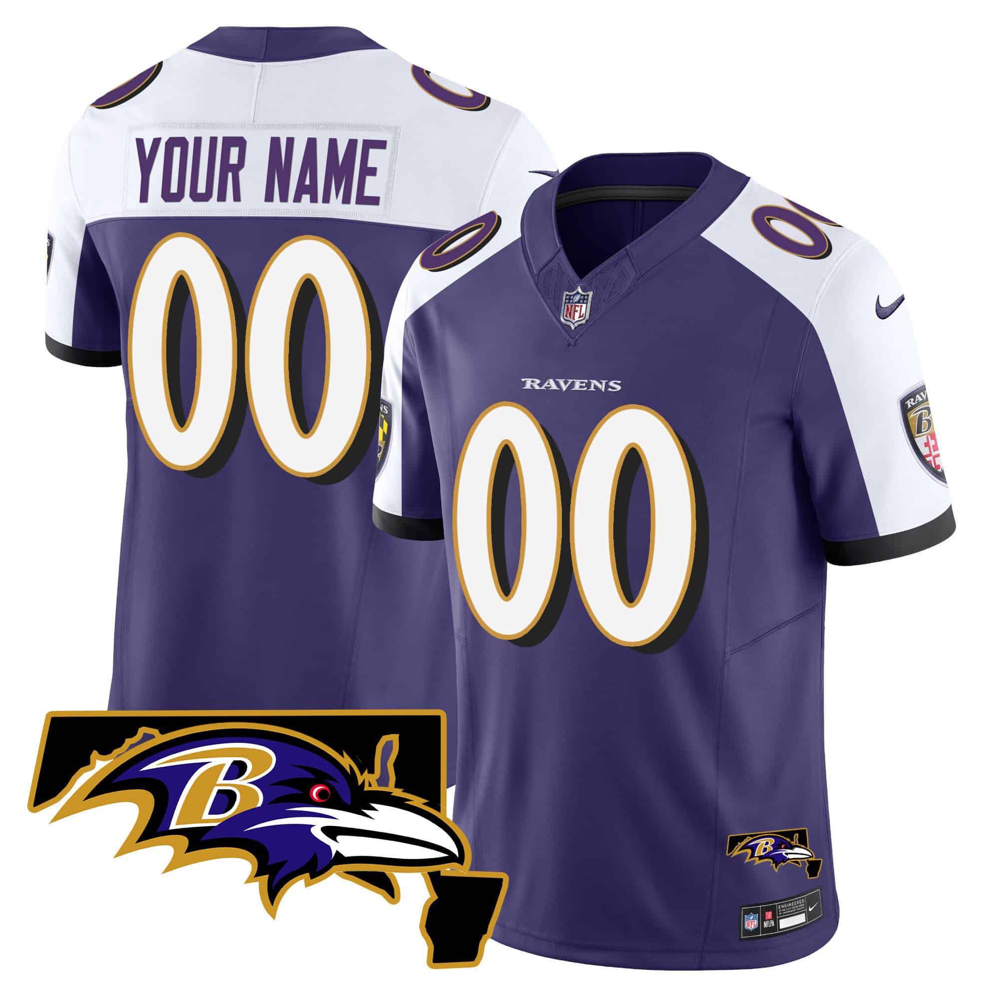 Men Baltimore Ravens Purple 2024 Nike Maryland Patch Vapor Limited Custom NFL Jersey